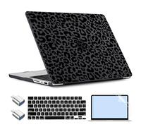 TWOLSKOO Compatible avec MacBook Pro 14" M5 2026 2025-2021 version M4 M3 M2 M1 Pro/Max, coque rigide en plastique, protecteur de clavier, adaptateur USB C vers USB et film d'écran, motif léopard noir
