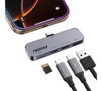 TWOPAN Hub USB C iPhone pour enregistrement vidéo ProRes - USB 3.2 en aluminium ultra fin, double USB-C, micro SD et port de charge pour iPhone 15 Pro/Pro Max