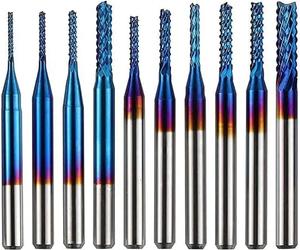 Twotrees Fraises en Bout Revêtement Nano Blue - Lot de 10 - 0,8 - 3,175 mm