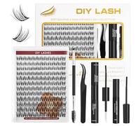 TwoWin Extensions de Cils Individuels, Kit Extensions Cils D Curl 10-16mm, 144 Grappes DIY Faux Cils avec Colle à Cils, Scellant et Dissolvant, Volume Russe Cluster Lashes (DF13)