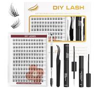 TwoWin Extensions de Cils Individuels, Kit Extensions Cils D Curl 10-16mm, 144 Grappes DIY Faux Cils Naturel avec Colle à Cils, Scellant et Dissolvant (DF09)