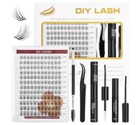 TwoWin Extensions de Cils Individuels, Kit Extensions Cils D Curl 10-16mm, 144 Grappes DIY Faux Cils Naturel avec Colle à Cils, Scellant et Dissolvant (DF15)