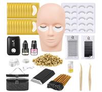 TwoWin Kit d'extension de cils professionnel pour débutants, kit d'entraînement avec tête de mannequin, colle à séchage rapide, sèche-cils, pince à épiler, accessoires d'extension et nettoyant