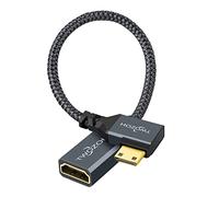 Twozoh Câble Adaptateur Mini HDMI vers HDMI 0,2M, Nylon tressé à 90 Degrés à angle droit Mâle Mini HDMI vers Femelle HDMI Câble extension Supporte 3D/4K 1080p