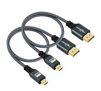 Twozoh Câble Micro HDMI vers HDMI 2M Lot de 2, Nylon tressé Câble HDMI A vers Micro HDMI D, Supporte 3D 4K/60Hz 2.0 1080p for GoPro Hero7/8/9 Raspberry Pi 4 2 Pièces