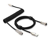 Twozoh Câble spiralé pour clavier mécanique de type C, câble tressé détachable en métal avec connecteur aviateur à double manchon (noir)