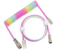 Twozoh Câble Spiralé USB C Clavier, Tressé Câble de Clavier Mécanique à Double Gaine avec aviateur Métallique Amovible (Arcen Ciel)