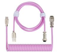 Twozoh Câble Spiralé USB C Clavier, Tressé Câble de Clavier Mécanique à Double Gaine avec aviateur Métallique Amovible (Rose)