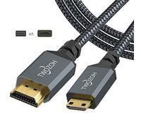 Twozoh longueur Câble Mini HDMI vers HDMI 10M, Nylon tressé 4K Câble Mini HDMI C vers Full HDMI A, Supporte 3D Ethernet ARC 4K 60Hz 1080p