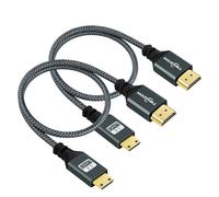 Twozoh Mini Câbles HDMI 2M Lot de 2 - Nylon Tressé Mini HDMI C vers Full HDMI A pour 3D/4K 60Hz 1080p - Compatible Caméscope, Ordinateur Portable, Tablette et Carte Graphique/Vidéo