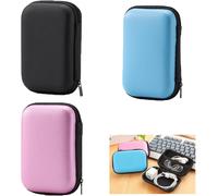 TWQ-Lot de 3 sacs de rangement pour disque dur - Organiseur de voyage multifonction pour petits appareils électroniques, banque d'alimentation, boîtes de fléchettes, porte-cartes (bleu, rose, noir)