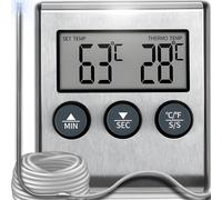 TWQ-Thermomètre Cuisine pour Viande Numérique avec Sonde Thermosonde De Cuisson Minuteur Intégré Barbecue Grill Thermomètre Acier Inoxydable 0 à 250 °C 2 unités de mesure de température