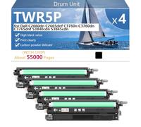 TWR5P 331-8434 59J78 Unité de Tambour avec Puce pour Dell C2660dn C2665dnf C3760n C3760dn C3765dnf S3840cdn S3845cdn Imprimantes, pour Établissements Scolaires, Hôpitaux et Banques, 60000 Pages,Black-