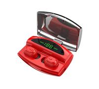 TWS Bluetooth 5.0 écouteur 8D Stéréo HiFi Graphène Dynamique 1800mAh Power Bank Dual Noise Cancelling Mic Headphone,Red