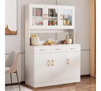 TWSOUL Armoire de cuisine, 170 cm, buffet, vitrine avec plan de travail, buffet de cuisine avec portes en verre et 3 tiroirs, armoire haute, buffet de cuisine, pour cuisine, salle à manger, salon