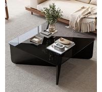 TWSOUL Table basse carrée moderne noire table de salon en verre transparent table canapé pour salon bureau 90 x 90 x 35 cm