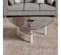 TWSOUL Table basse, table basse triangulaire en verre trempé, table centrale de salon, petite table à thé avec structure en métal stable, table d'appoint moderne pour canapé