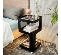 TWSOUL Table d'appoint étroite - Table de chevet noire - Compartiment ouvert - Étagère de rangement avec roulettes - Pour salon, chambre à coucher, entrée, style moderne