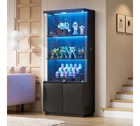 TWSOUL Vitrine en verre avec éclairage LED et détecteur de mouvement, 4 couches, résistante à la poussière, portes en verre, vitrine de collection pour salon, chambre à coucher, bureau, 75 x 38 x 180