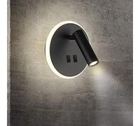 TWSXTE Feux de chevet LED Lampe murale hotel intérieur Lumières mural lit Lampe murale couloir avec interrupteur Noir 3W + 9W (Rond)