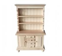 TWTCZOZ Cabinet de Maison de Poupée Bibliothèque Miniature Comprenant Étagère Ouverte Trois Niveaux Tiroirs Fonctionnels Armoires Latérales Bois Adapté aux, Bois Huilé