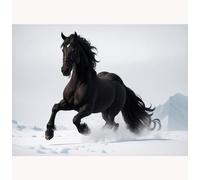 TWYYDP Puzzles 520 Pièces pour Adultes,Paysage de Cheval Noir dans la Neige Puzzle,Penser Jeu Éducatif,Puzzles en Bois