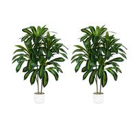 TXABL Lot de 2 arbres artificiels Dracaena de 120 cm de haut, plantes artificielles d'intérieur avec pot de fleurs blanc, 1,2 m, yucca artificiel en pot pour extérieur, maison, bureau, salon, chambre