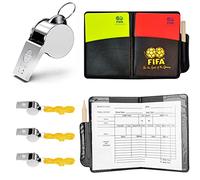 Txeouse Carton Arbitre Football,3 Métal Sifflet Arbitre,Kit Arbitre Football,Carton Rouge Et Jaune, Crayon,pour Le Jeu De Football Basketball Sport Scolaire