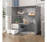 TXGJWRA Cage d'intérieur pour chat avec bac à litière, parc pour chat - Enclos amovible en métal pour petits animaux de compagnie - 111 x 49 x 109 cm