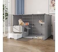 TXGJWRA Cage d'intérieur pour chat avec bac à litière, parc pour chat - Enclos amovible en métal pour petits animaux de compagnie - 111 x 49 x 73 cm
