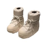 TXLEAPEY Bottes simples d'hiver en daim à lacets for femmes, bottes de neige semelles épaisses, la mode, confortables, coton chaud(Beige,35)