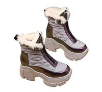 TXLEAPEY Bottines en cuir à talons compensés for femme, chaussures chaudes de 8.5cm, la mode, peluche, plateforme, for printemps, automne et hiver(Purple,34)