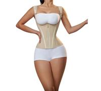 TXLEAPEY Ceinture Abdominale Femme Corset Amincissant for Femme, débardeur à Double Compression, Fermeture éclair réglable et Crochets(Beige,XXS)