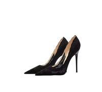 TXLEAPEY Chaussures de Mariage Chaussures de mariée Design Sense Niche Dentelle Talon Aiguille Pointu Talons Hauts Peu Profonds tempérament féminin(Black,35)