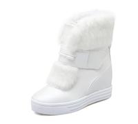 TXLEAPEY Femmes bottes d'hiver mode compensées chaussures chaudes femme plate-forme Med-mollet de neige grande taille(White,35)