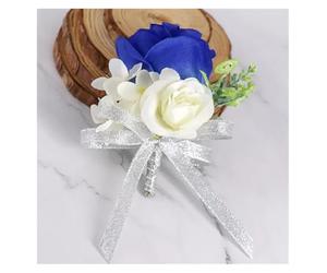 TXLEAPEY Fleur de Poignet Bleue et Corsage, décoration de Bal de Promo, Corsage de Rose, Ensemble de Bracelet de Corsage de Fleur de Poignet for Anniversaire de Mariage(A)