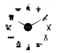 TXLEAPEY Horloge Murale 3D autocollante for praticiens dentaires, Outils de Dentiste, Clinique, stomatologie, hôpital, orthodontie, décoration de Chambre, Horloge sans Cadre(Black)