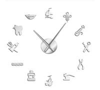 TXLEAPEY Horloge Murale 3D autocollante for praticiens dentaires, Outils de Dentiste, Clinique, stomatologie, hôpital, orthodontie, décoration de Chambre, Horloge sans Cadre(Silver)