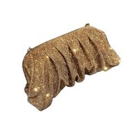 TXLEAPEY Pochettes de soirée faites à la main avec poignée brillante et strass, sacs pliables for fête mariage(Deep gold)