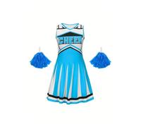 TXLEAPEY Pom-pom girl sport filles enfants fête de vacances retour saison Performance robe jupe mince costume Super Bowl Costumes de noël(SKY BLUE,5-6Y(120cm))