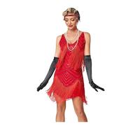 TXLEAPEY Robe Courte Great Lady à Franges, Sequins, Perles et Mini Pompons(Red,L)