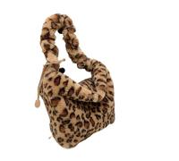 TXLEAPEY Sac fourre-tout en peluche souple for femme avec cordon de serrage et imprimé léopard, sac courses simple, grande capacité, élégant, transport, à poignée supérieure(Dark khaki leopard)