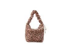 TXLEAPEY Sac fourre-tout en peluche souple for femme avec cordon de serrage et imprimé léopard, sac courses simple, grande capacité, élégant, transport, à poignée supérieure(Khaki Leopard Print)