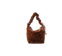 TXLEAPEY Sac fourre-tout en peluche souple for femme avec cordon de serrage et imprimé léopard, sac courses simple, grande capacité, élégant, transport, à poignée supérieure(Brown leopard print)