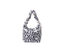 TXLEAPEY Sac fourre-tout en peluche souple for femme avec cordon de serrage et imprimé léopard, sac courses simple, grande capacité, élégant, transport, à poignée supérieure(White Leopard Print)
