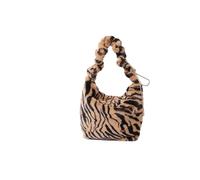 TXLEAPEY Sac fourre-tout en peluche souple for femme avec cordon de serrage et imprimé léopard, sac courses simple, grande capacité, élégant, transport, à poignée supérieure(Khaki zebra print)
