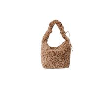 TXLEAPEY Sac fourre-tout en peluche souple for femme avec cordon de serrage et imprimé léopard, sac courses simple, grande capacité, élégant, transport, à poignée supérieure(Yellow Leopard Print)