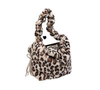 TXLEAPEY Sac fourre-tout en peluche souple for femme avec cordon de serrage et imprimé léopard, sac courses simple, grande capacité, élégant, transport, à poignée supérieure(Light brown leopard)