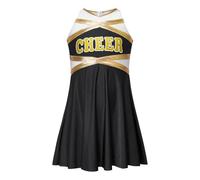 TXLEAPEY Uniforme de pom-pom girl, Costume de spectacle de danse de pom-pom girl, vêtements de danse, robe métallique sans manches avec lettres imprimées(Black,16)
