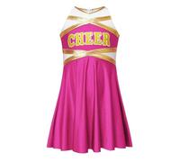TXLEAPEY Uniforme de pom-pom girl, Costume de spectacle de danse de pom-pom girl, vêtements de danse, robe métallique sans manches avec lettres imprimées(Pink,8)